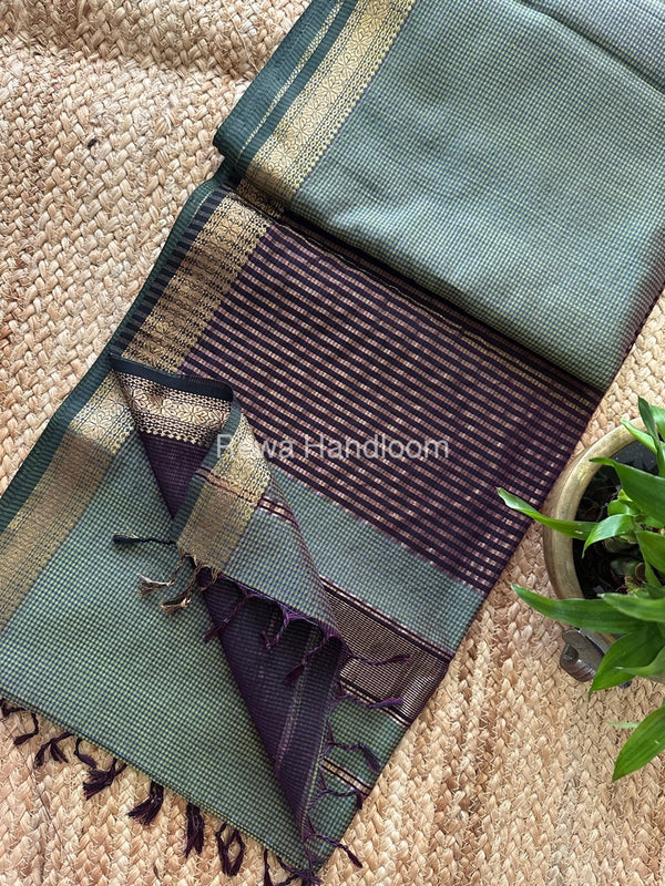 Maheshwari Olive Green Garbha Reshami Silk Saree GS222