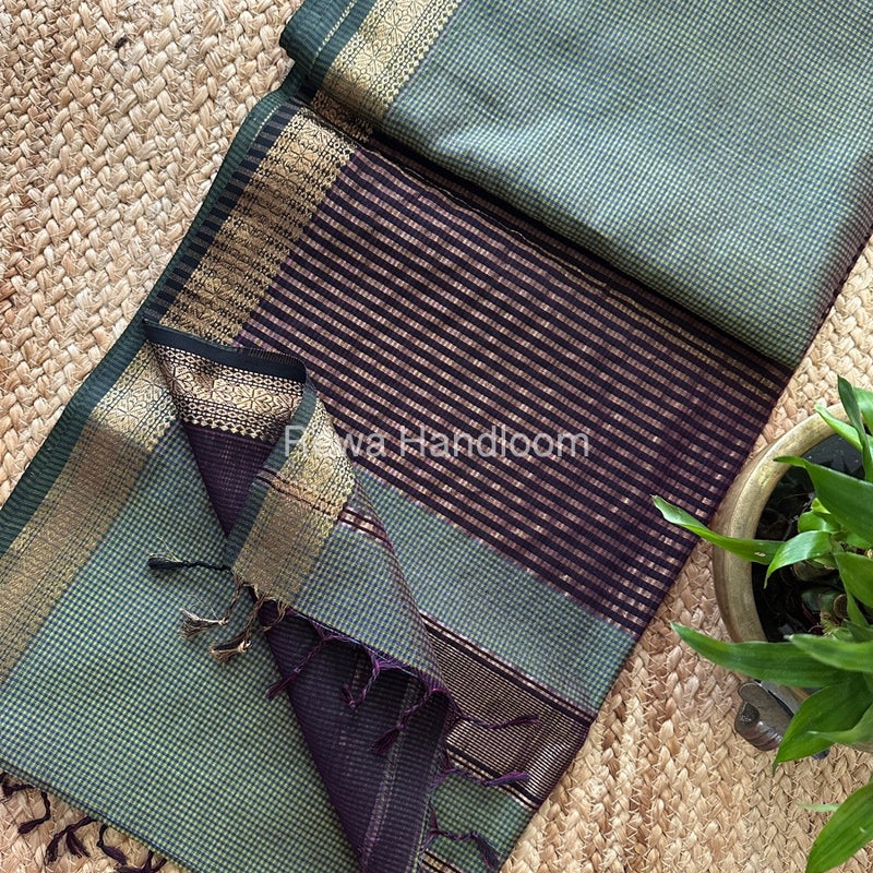 Maheshwari Olive Green Garbha Reshami Silk Saree GS222
