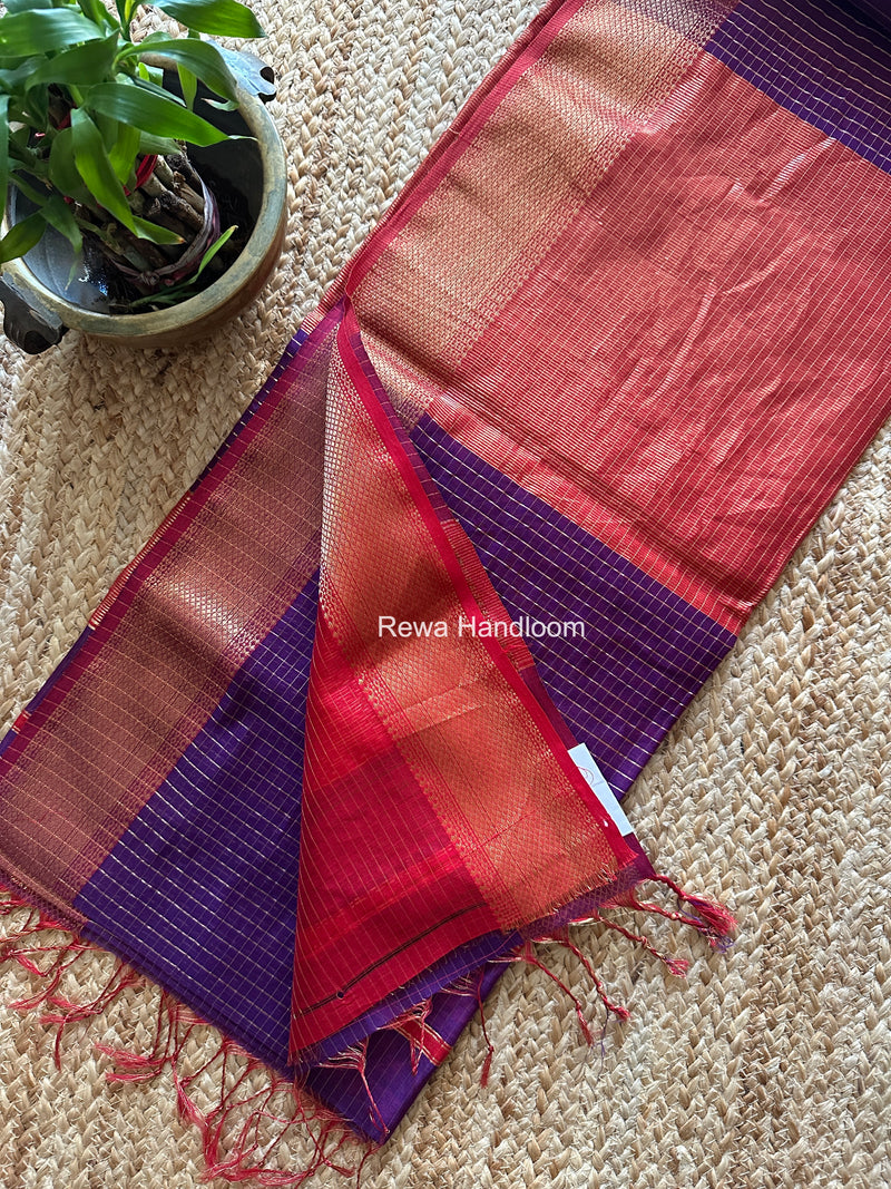 Maheshwari Purple Zari Checks Saree ZCHX434