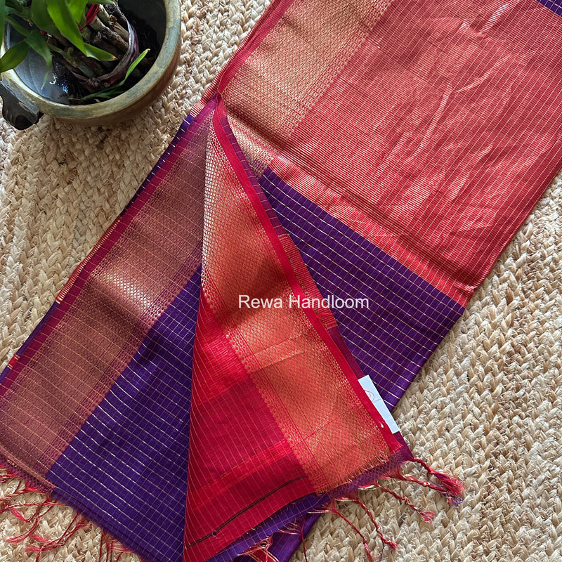 Maheshwari Purple Zari Checks Saree ZCHX434