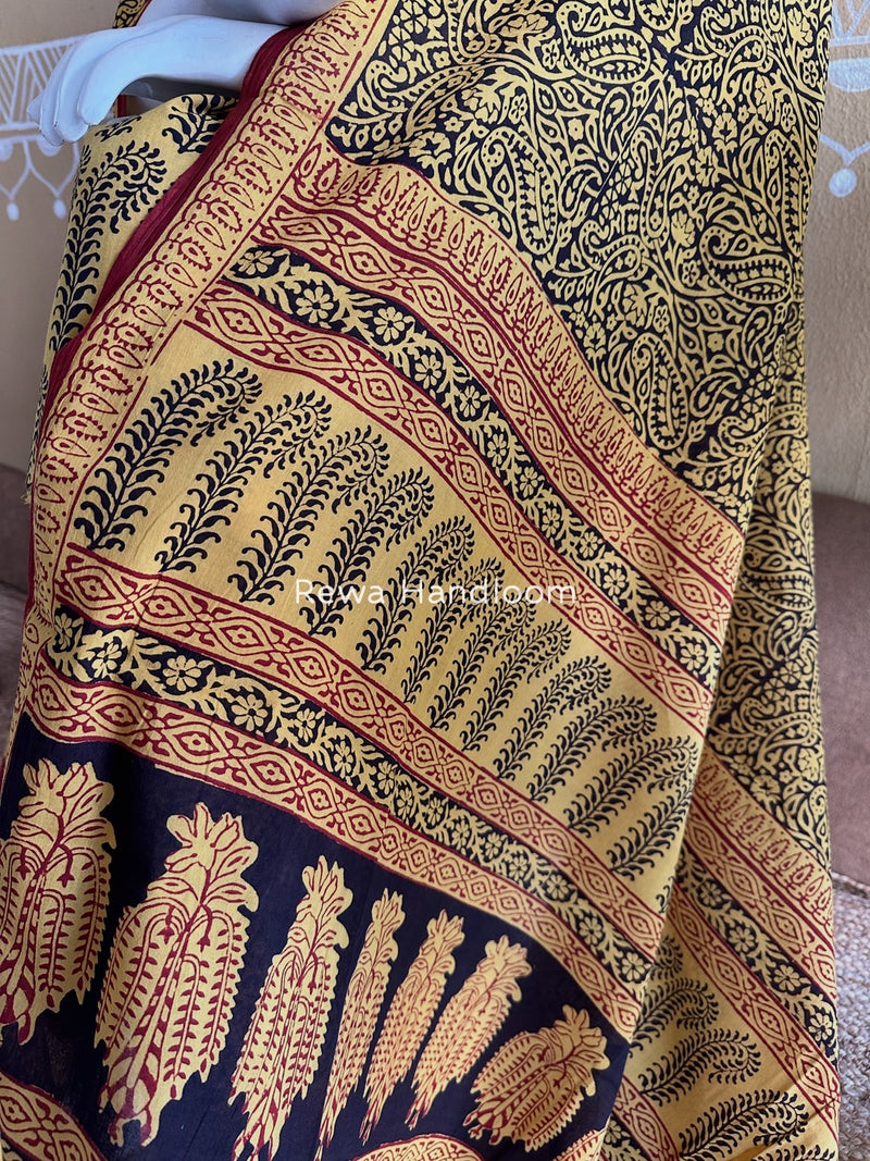Yellow-Black Bagh Print Cotton Suit BGCSJ076