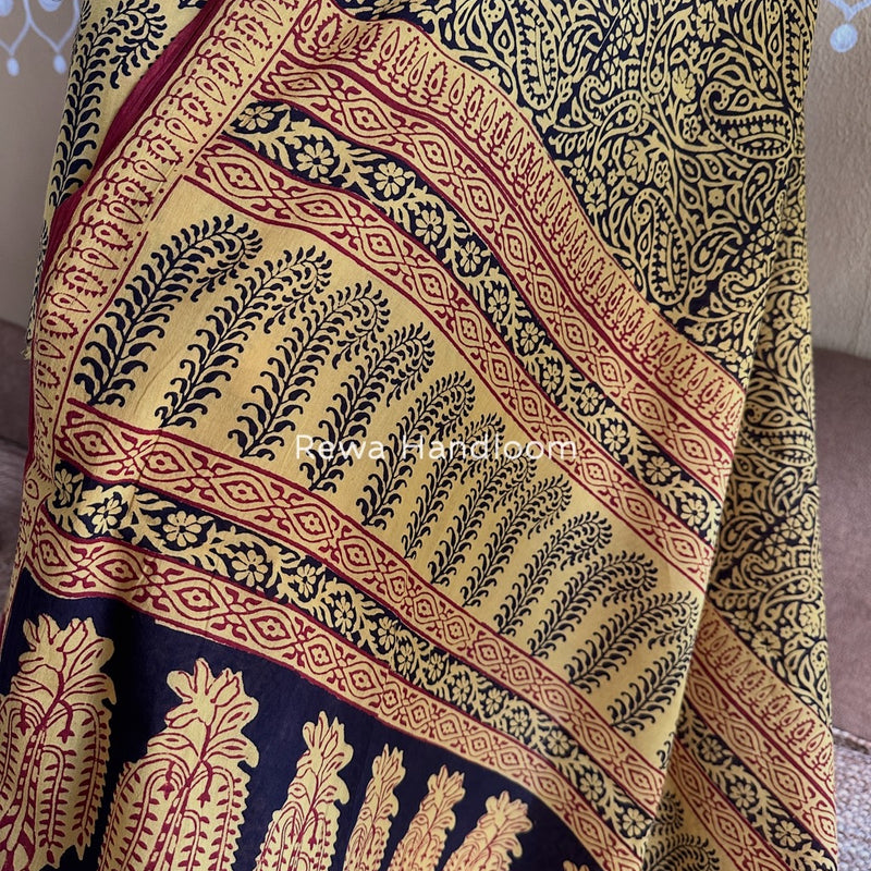 Yellow-Black Bagh Print Cotton Suit BGCSJ076