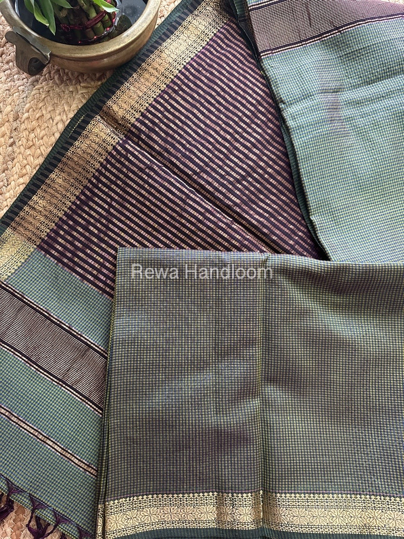 Maheshwari Olive Green Garbha Reshami Silk Saree GS222