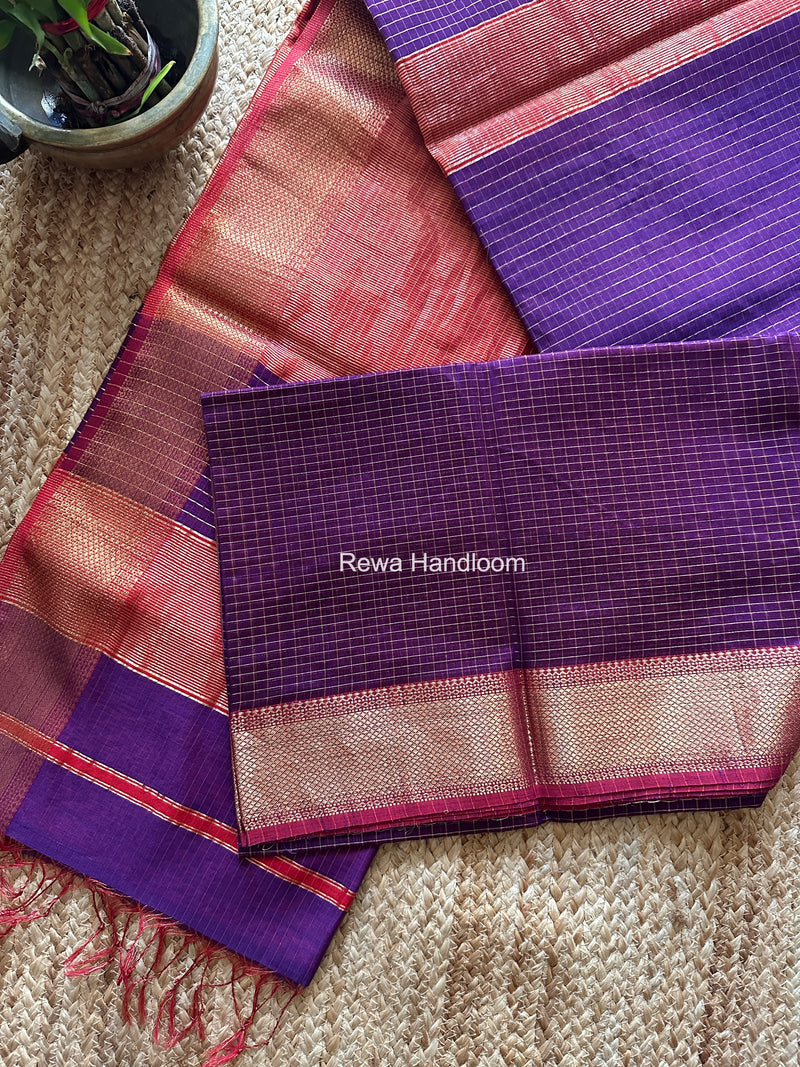 Maheshwari Purple Zari Checks Saree ZCHX434