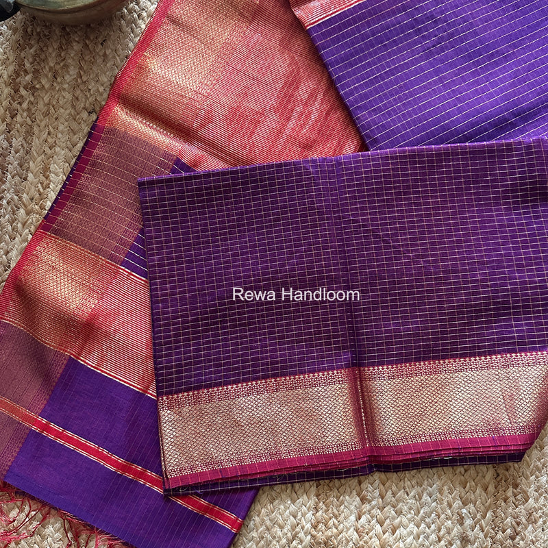 Maheshwari Purple Zari Checks Saree ZCHX434