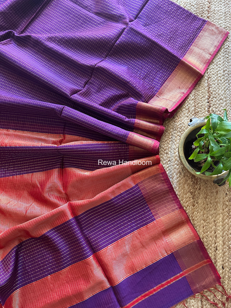 Maheshwari Purple Zari Checks Saree ZCHX434