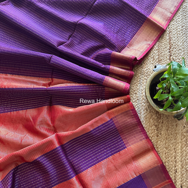 Maheshwari Purple Zari Checks Saree ZCHX434