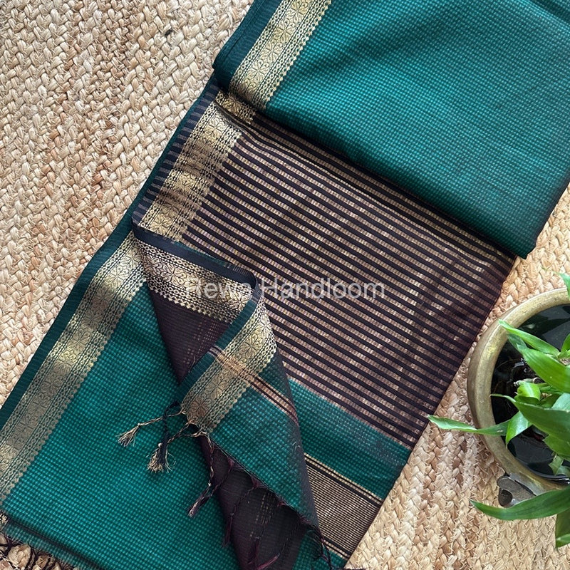 Maheshwari Bottle Green Garbha Reshami Silk Saree GS221