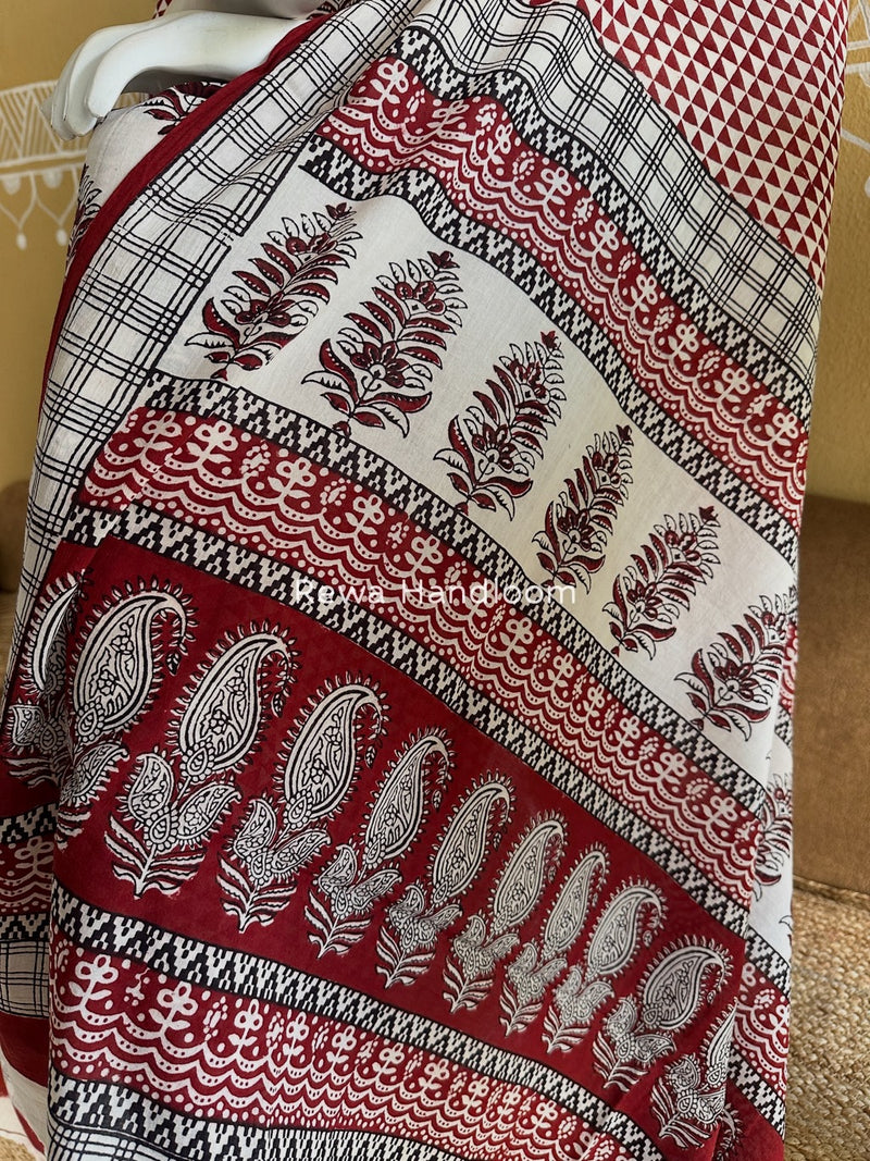 White-Maroon Bagh Print Cotton Suit BGCSJ026