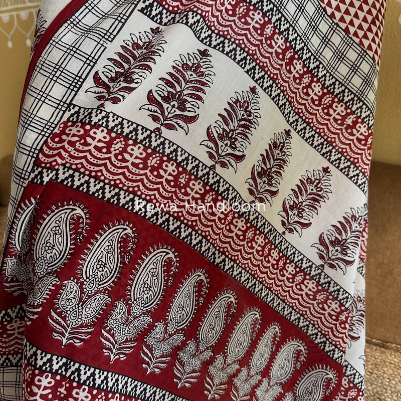 White-Maroon Bagh Print Cotton Suit BGCSJ026