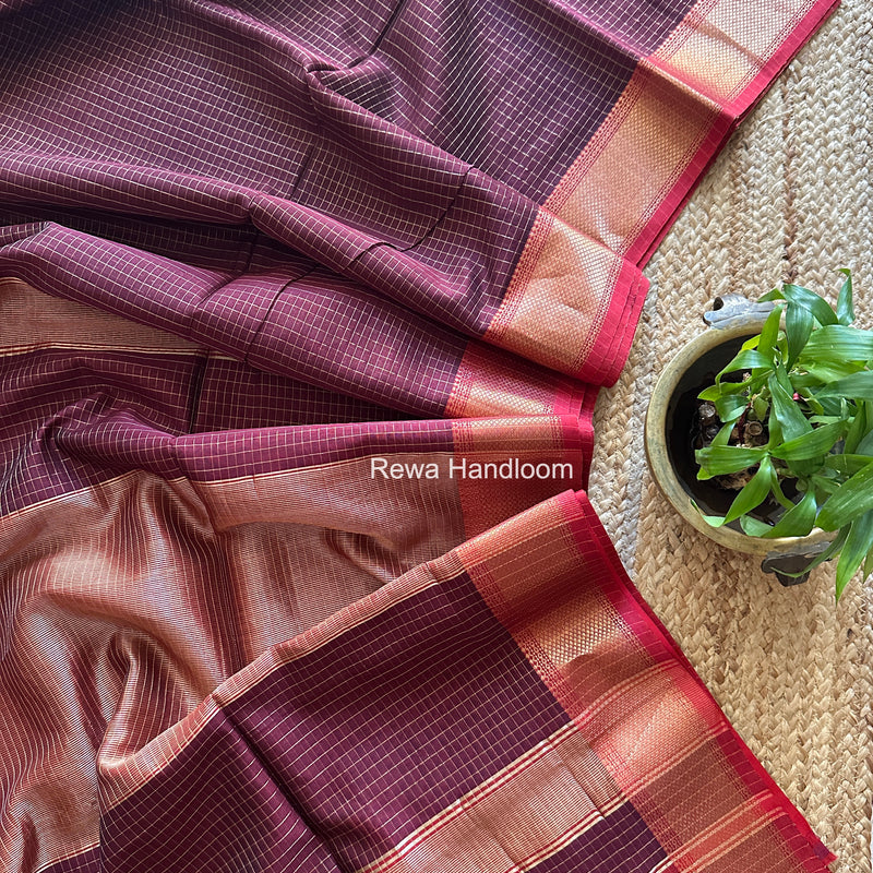 Maheshwari Wine Zari Checks Saree ZCHX433