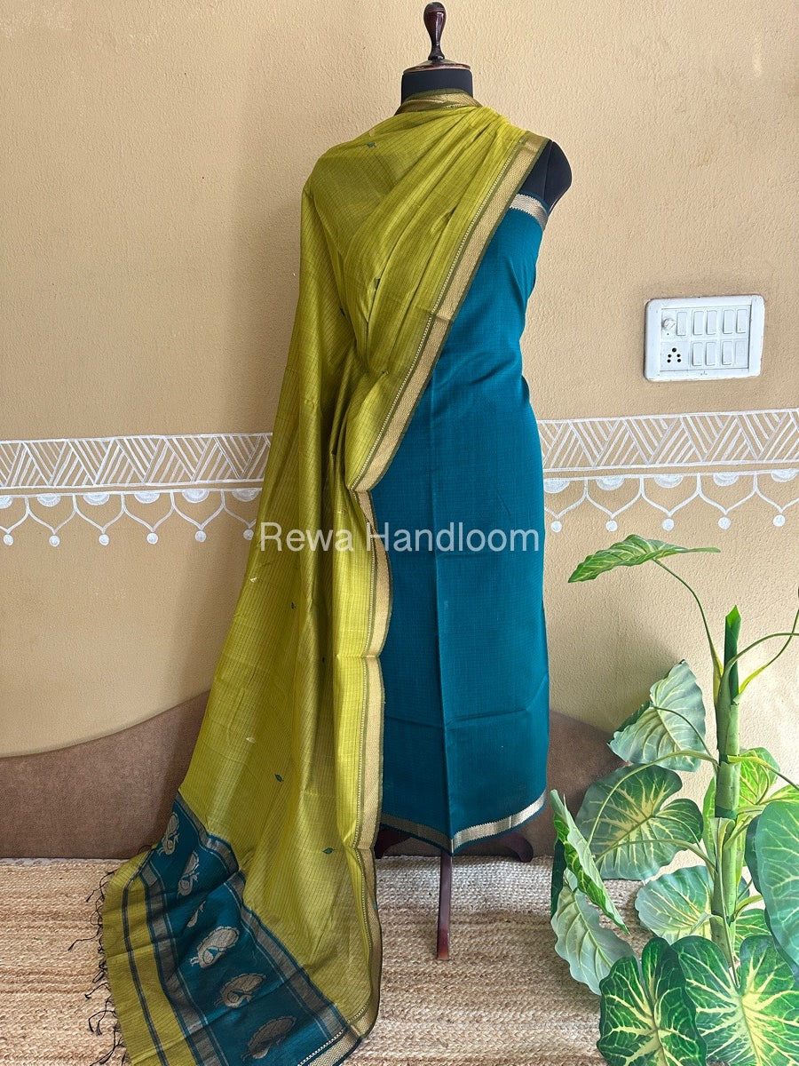 Maheshwari Peacock Buta-Buti Top-Dupatta Set