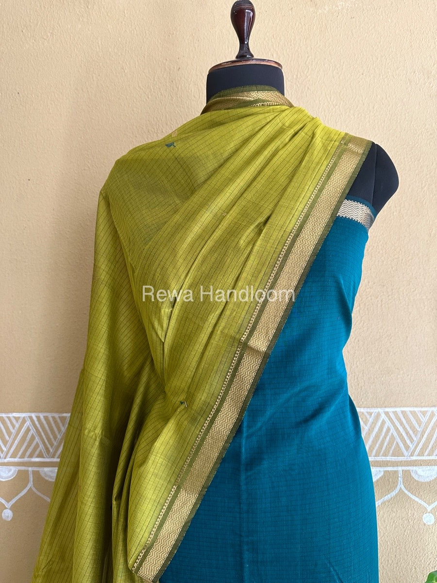 Maheshwari Bottle Green-Parrot Green Peacock Buta-Buti Top-Dupatta Set BTP0272