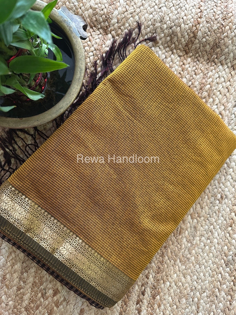 Maheshwari Mustard Garbha Reshami Silk Saree GS220