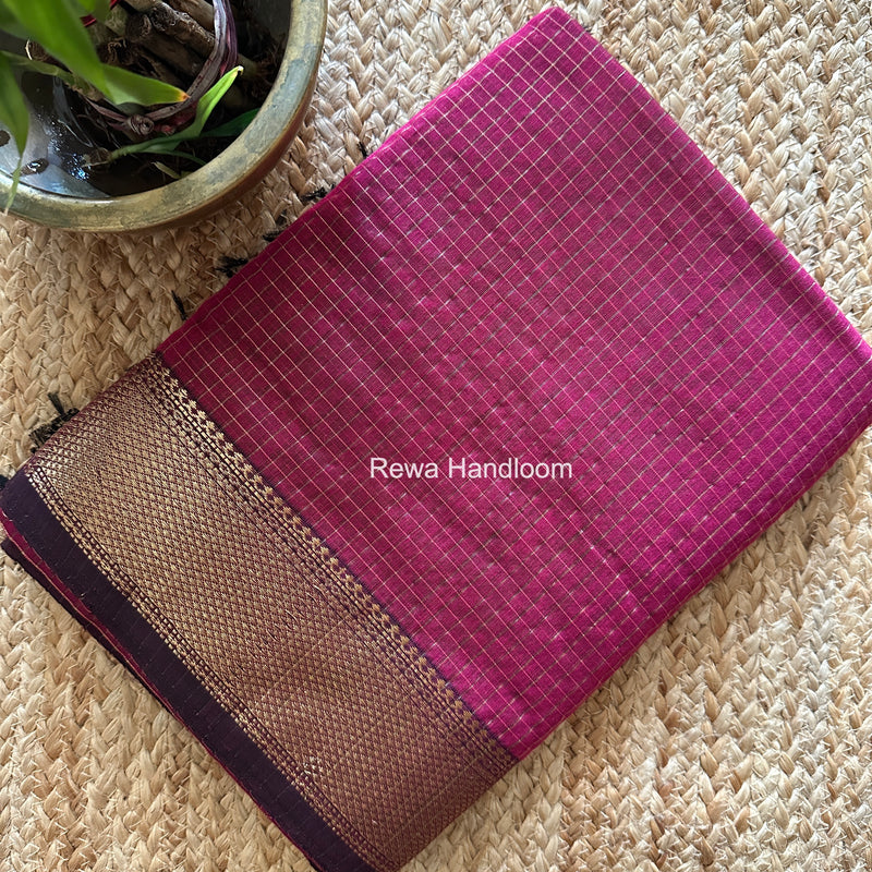 Maheshwari Magenta Zari Checks Saree ZCHX431