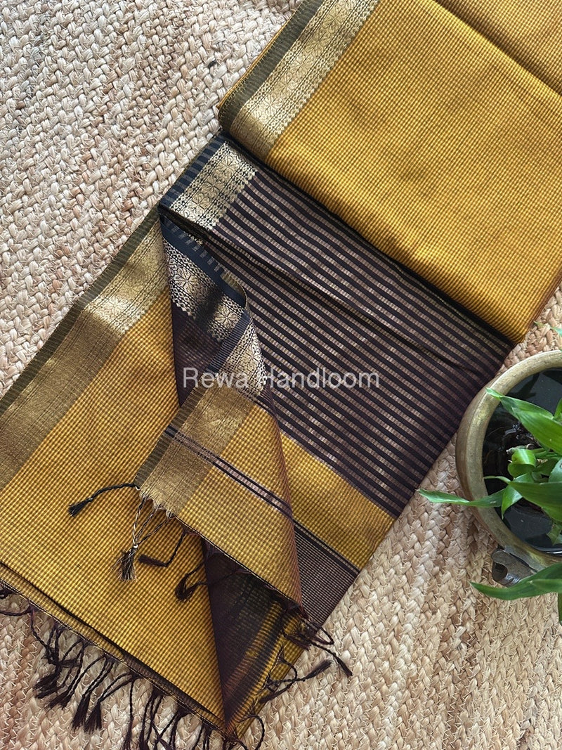 Maheshwari Mustard Garbha Reshami Silk Saree GS220