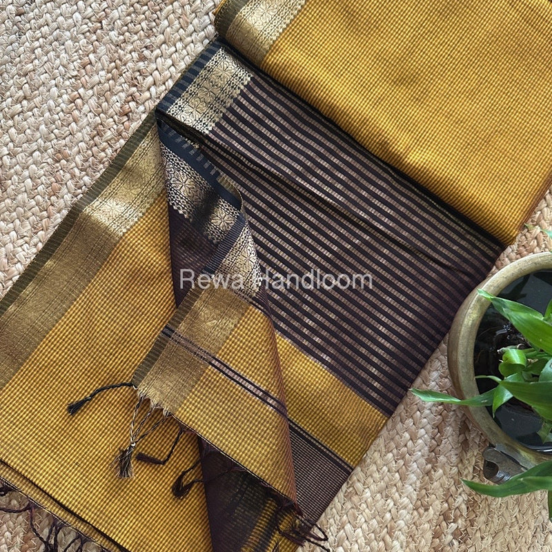 Maheshwari Mustard Garbha Reshami Silk Saree GS220