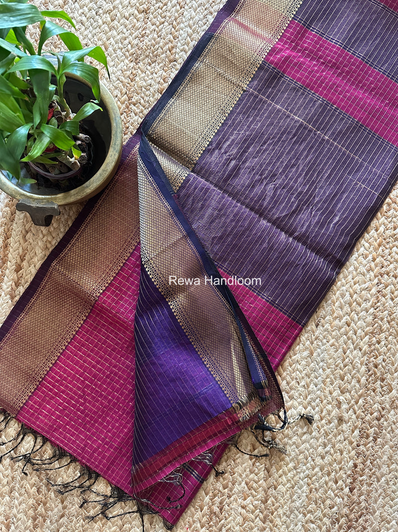 Maheshwari Magenta Zari Checks Saree ZCHX431
