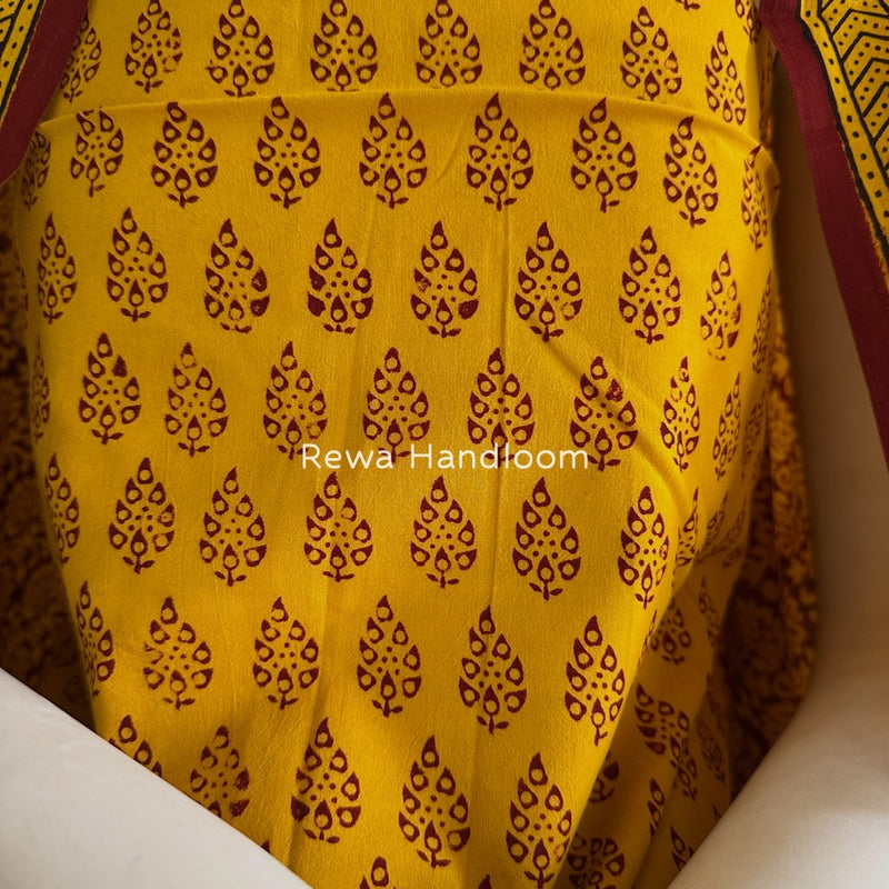 Turmeric Yellow-Maroon Bagh Print Cotton Suit BGCSJ040