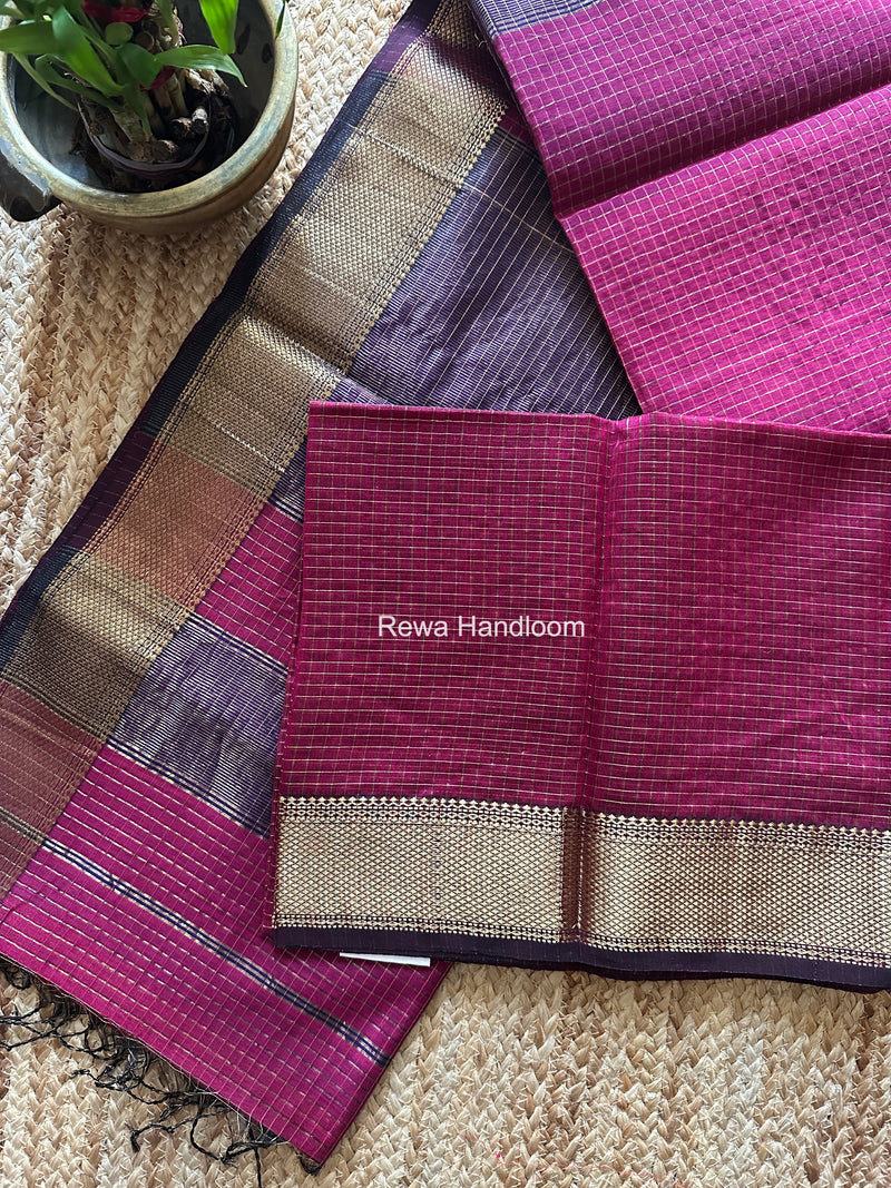 Maheshwari Magenta Zari Checks Saree ZCHX431