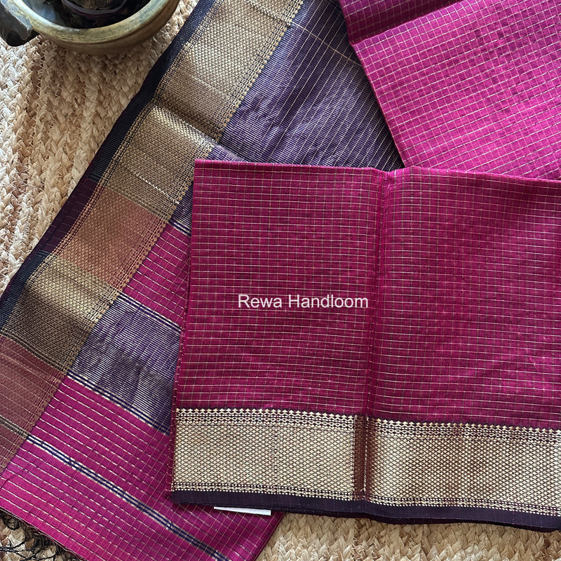 Maheshwari Magenta Zari Checks Saree ZCHX431
