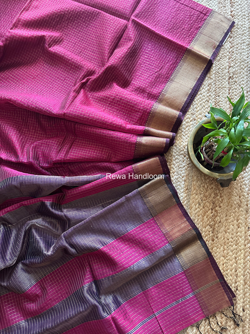 Maheshwari Magenta Zari Checks Saree ZCHX431