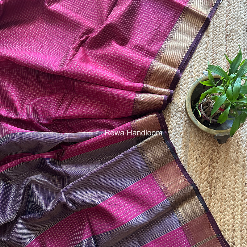 Maheshwari Magenta Zari Checks Saree ZCHX431