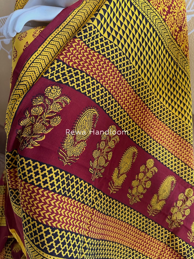 Turmeric Yellow-Maroon Bagh Print Cotton Suit BGCSJ040