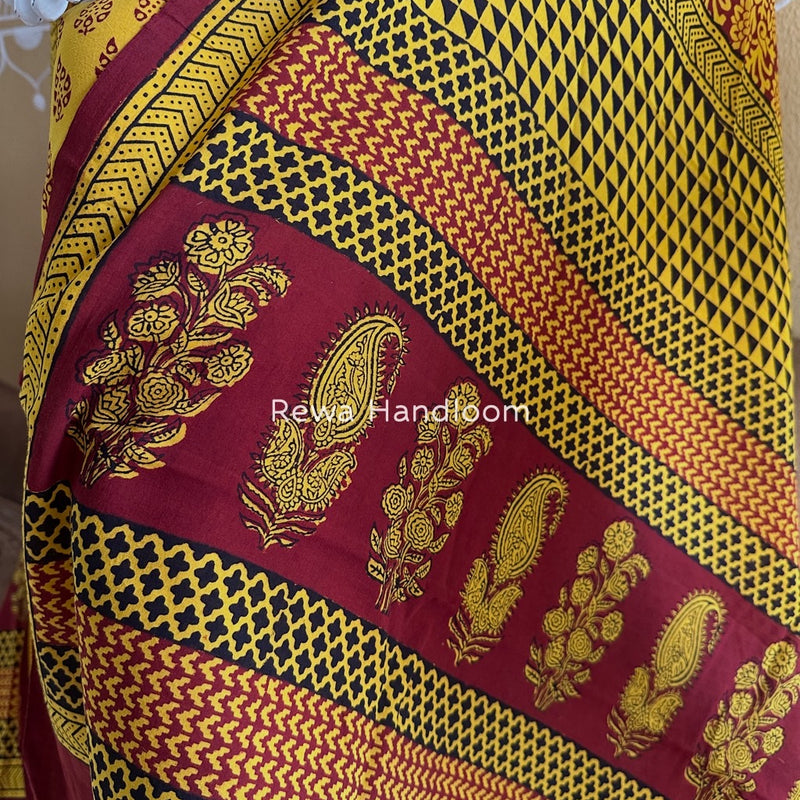 Turmeric Yellow-Maroon Bagh Print Cotton Suit BGCSJ040