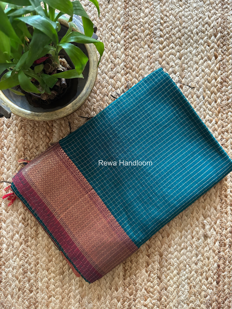 Maheshwari Green Zari Checks Saree ZCHX430