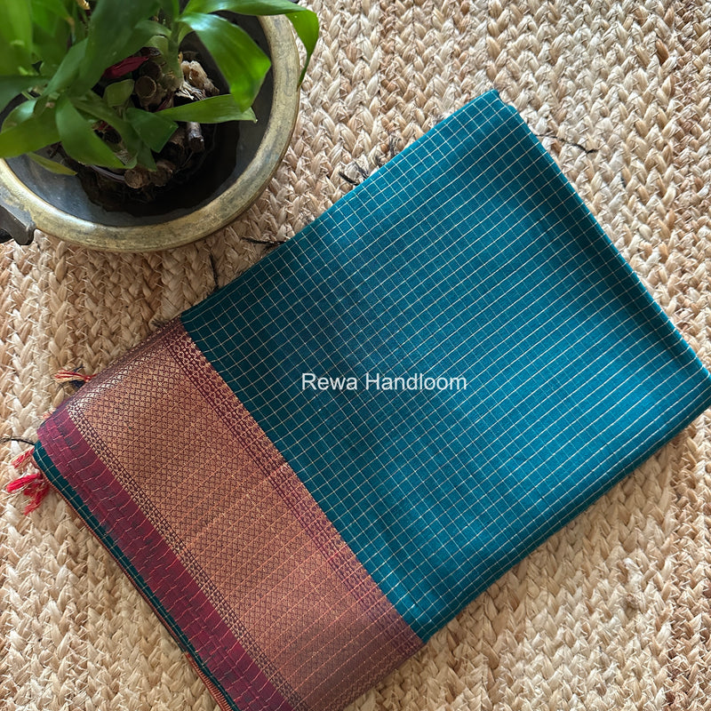 Maheshwari Green Zari Checks Saree ZCHX430