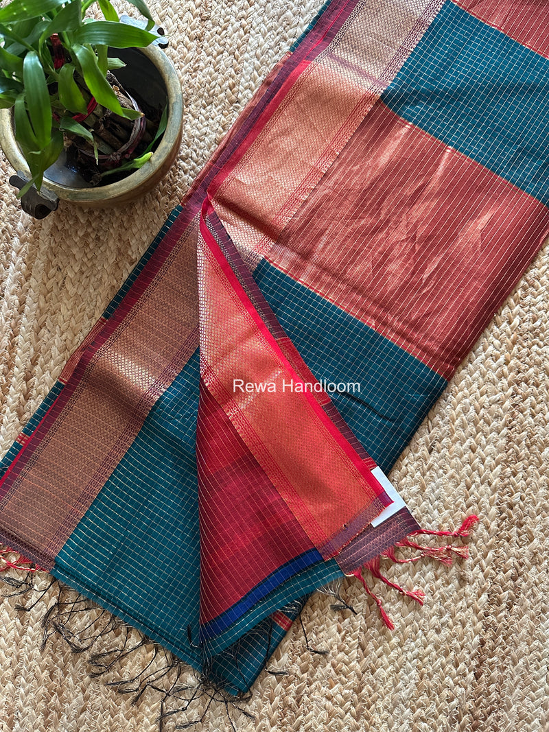 Maheshwari Green Zari Checks Saree ZCHX430