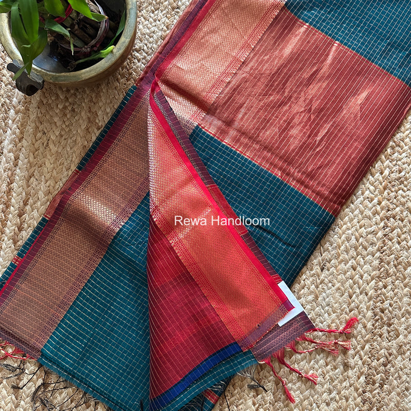 Maheshwari Green Zari Checks Saree ZCHX430