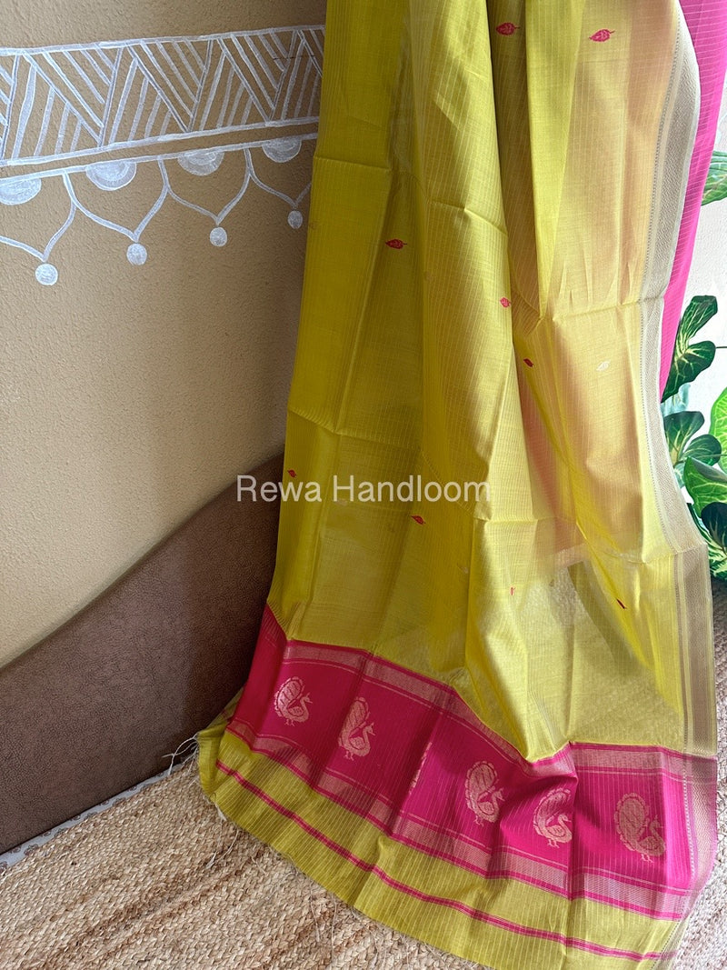 Maheshwari Pink-Green Peacock Buta-Buti Top-Dupatta Set BTP0255