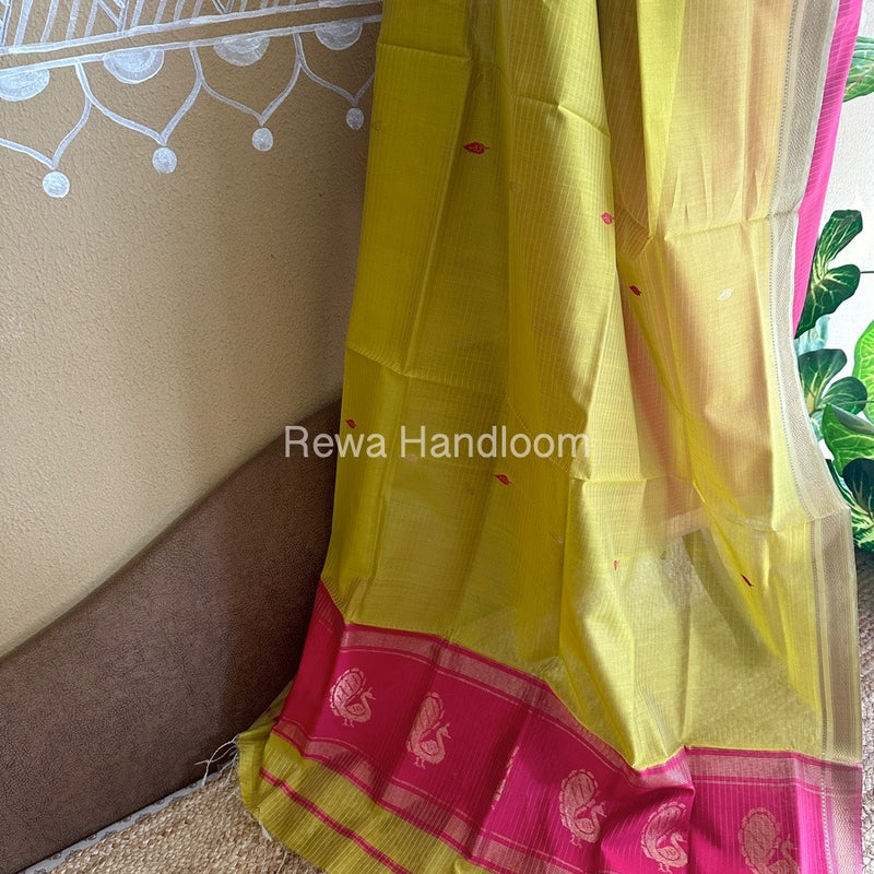Maheshwari Pink-Green Peacock Buta-Buti Top-Dupatta Set BTP0255