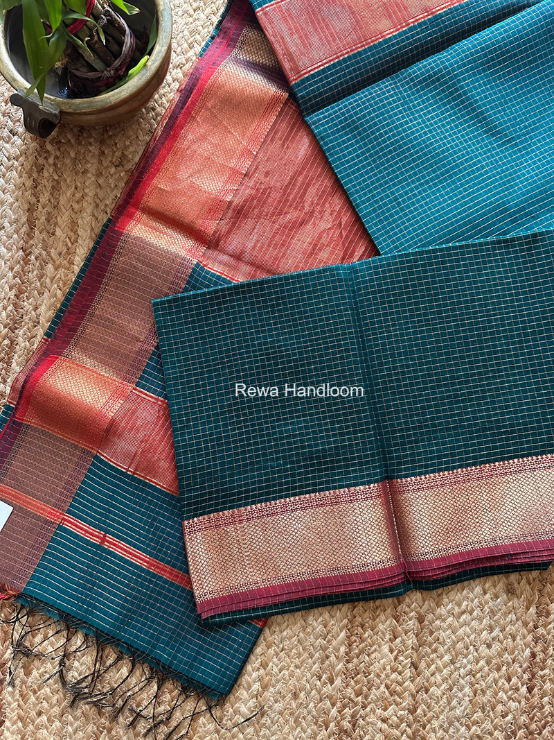 Maheshwari Green Zari Checks Saree ZCHX430
