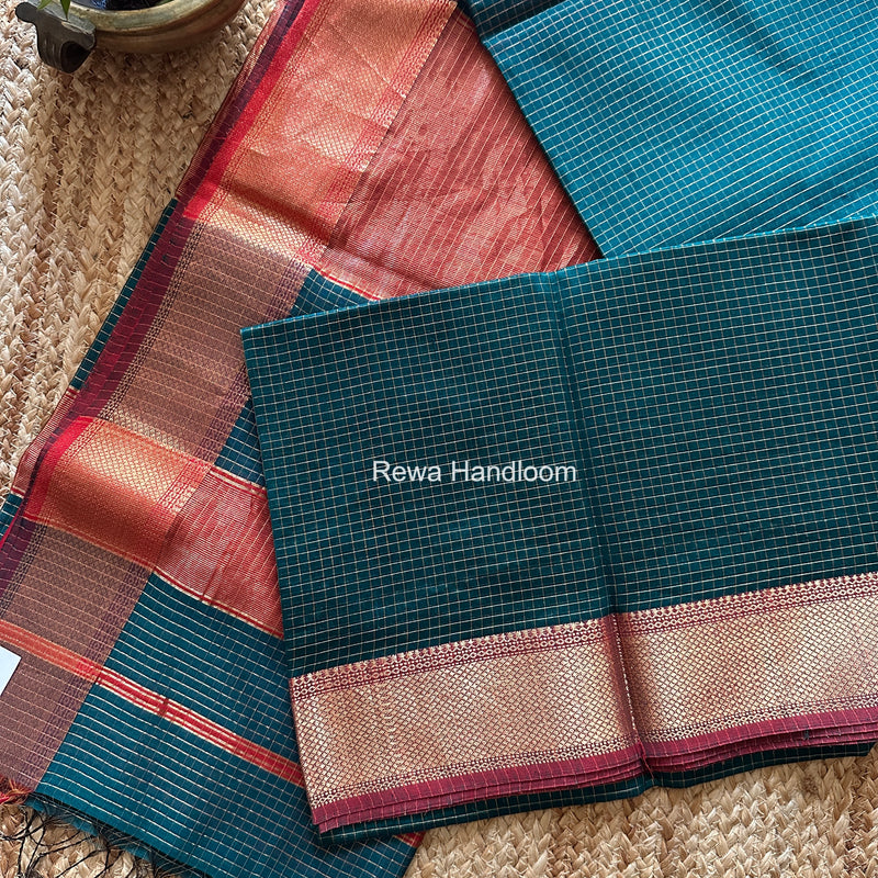 Maheshwari Green Zari Checks Saree ZCHX430