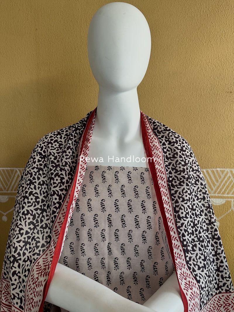 White-Black Bagh Print Cotton Suit BGCSJ058