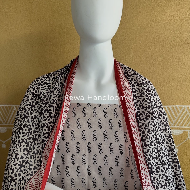 White-Black Bagh Print Cotton Suit BGCSJ058