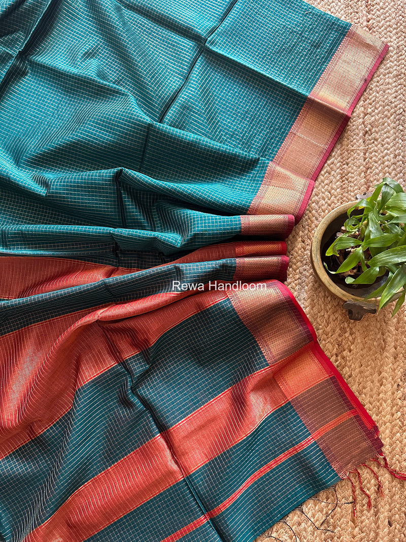 Maheshwari Green Zari Checks Saree ZCHX430