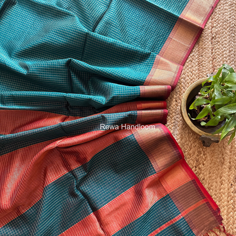 Maheshwari Green Zari Checks Saree ZCHX430