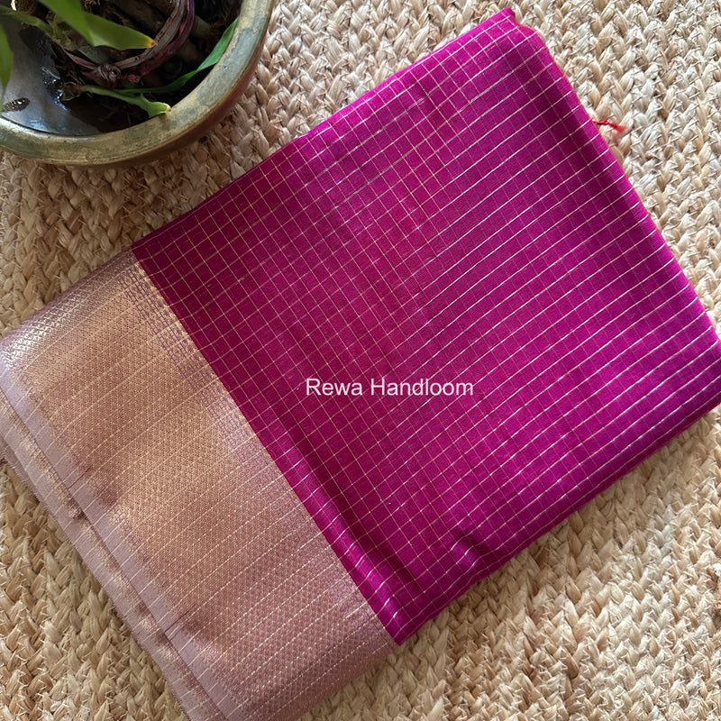 Maheshwari Magenta Zari Checks Saree ZCHX438