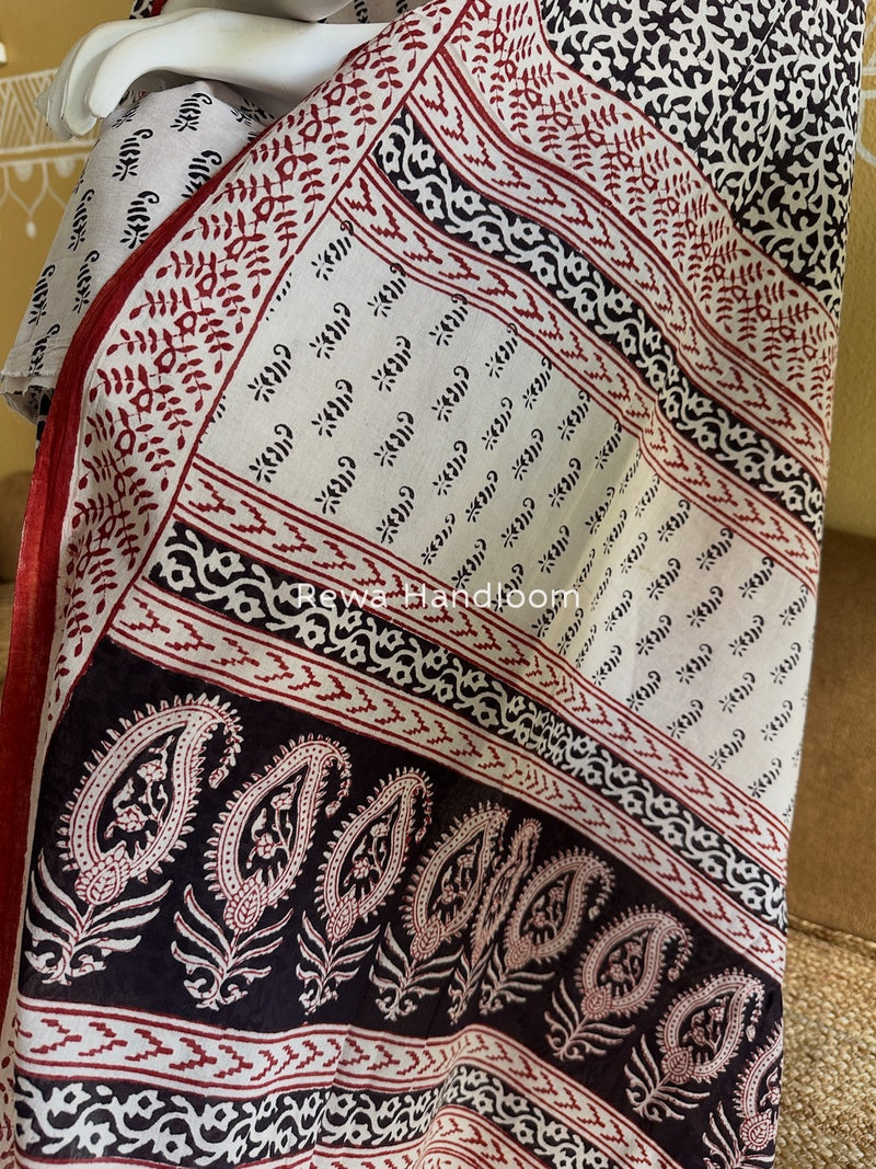 White-Black Bagh Print Cotton Suit BGCSJ058