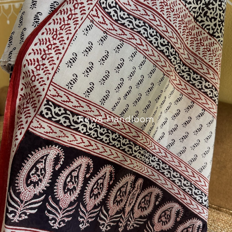 White-Black Bagh Print Cotton Suit BGCSJ058