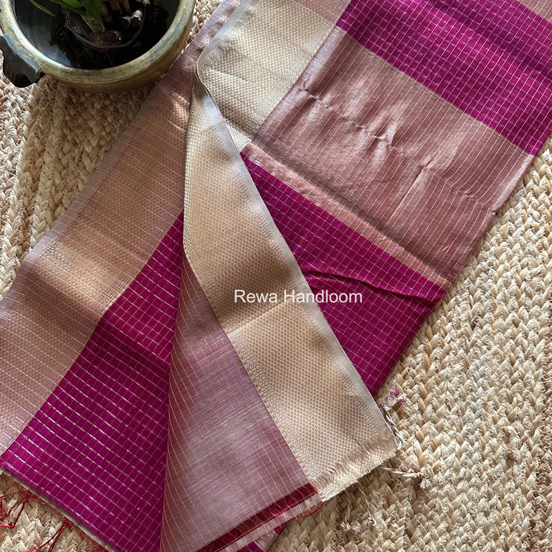 Maheshwari Magenta Zari Checks Saree ZCHX438