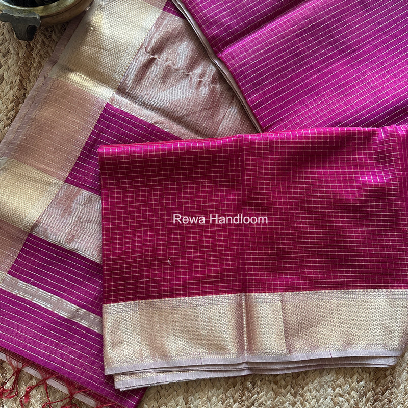 Maheshwari Magenta Zari Checks Saree ZCHX438