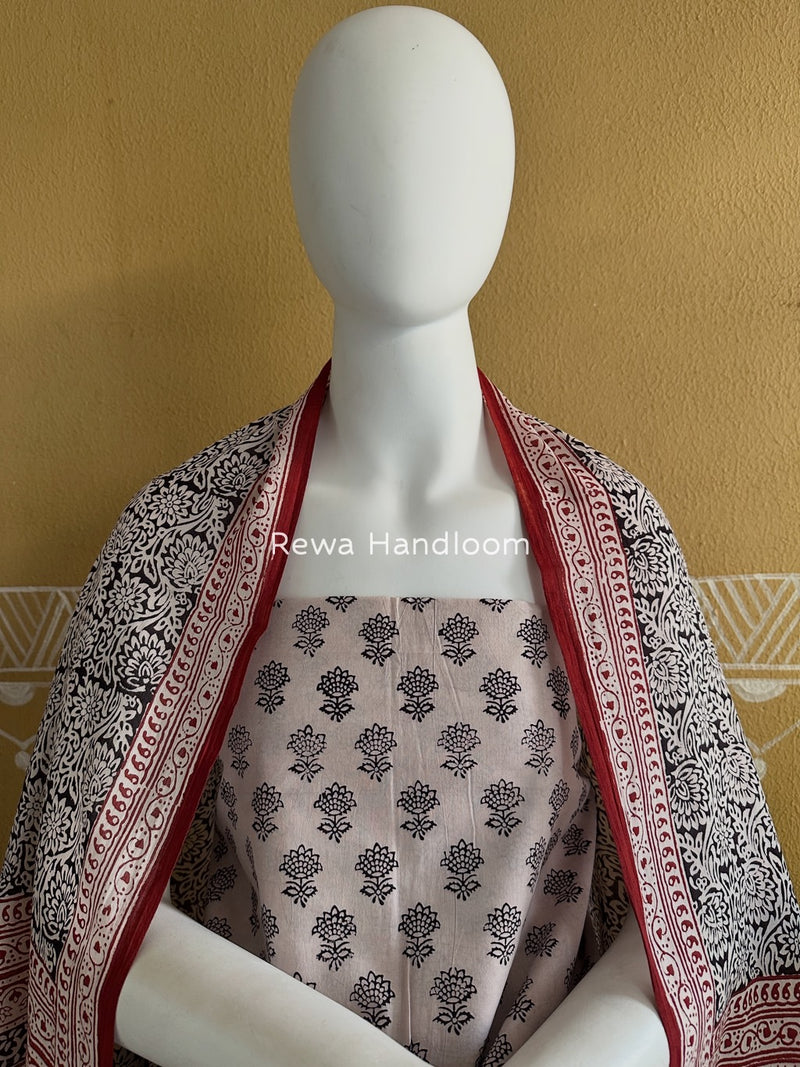 White-Black Bagh Print Cotton Suit BGCSJ034