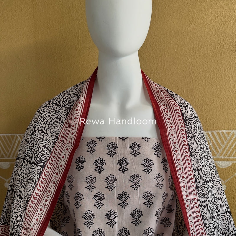 White-Black Bagh Print Cotton Suit BGCSJ034