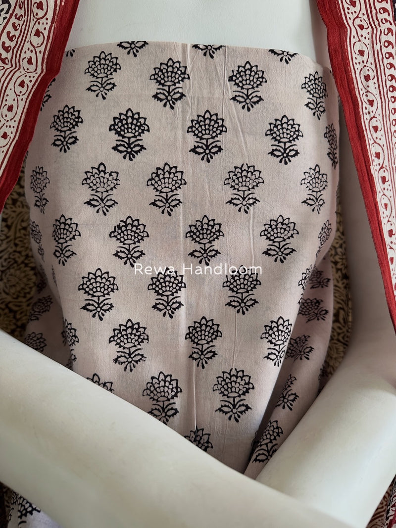 White-Black Bagh Print Cotton Suit BGCSJ034