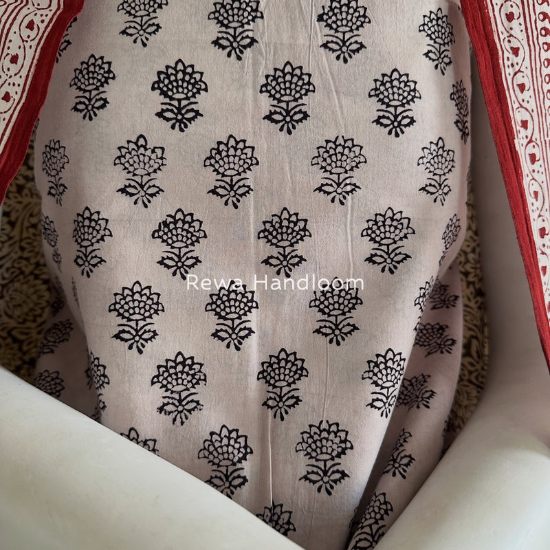 White-Black Bagh Print Cotton Suit BGCSJ034